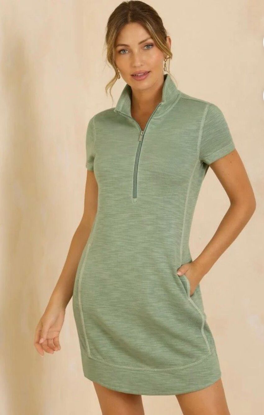Tommy Bahama Tobago Bay half-zip short sleeve dress in Tropical Fern - XS